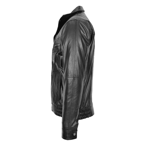 Mens Leather Bomber Blouson Jacket Robert Black