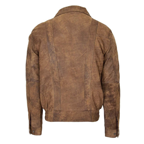 Mens Leather Bomber Blouson Jacket Robert Brown