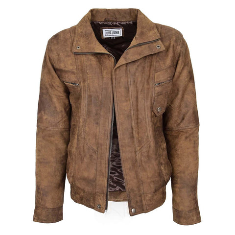 Mens Leather Bomber Blouson Jacket Robert Brown