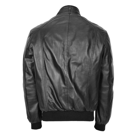 Mens Leather Bomber Flight Jacket Tom Black