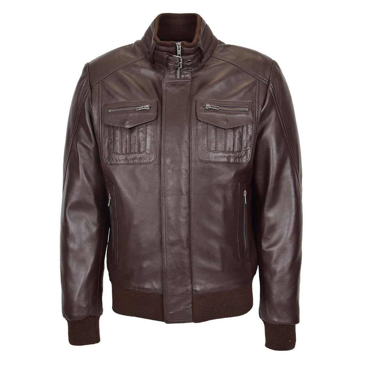 Mens Leather Bomber Flight Jacket Tom Brown