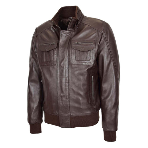 Mens Leather Bomber Flight Jacket Tom Brown