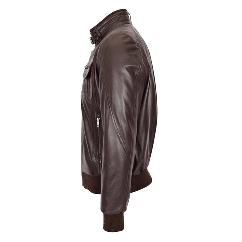 Mens Leather Bomber Flight Jacket Tom Brown