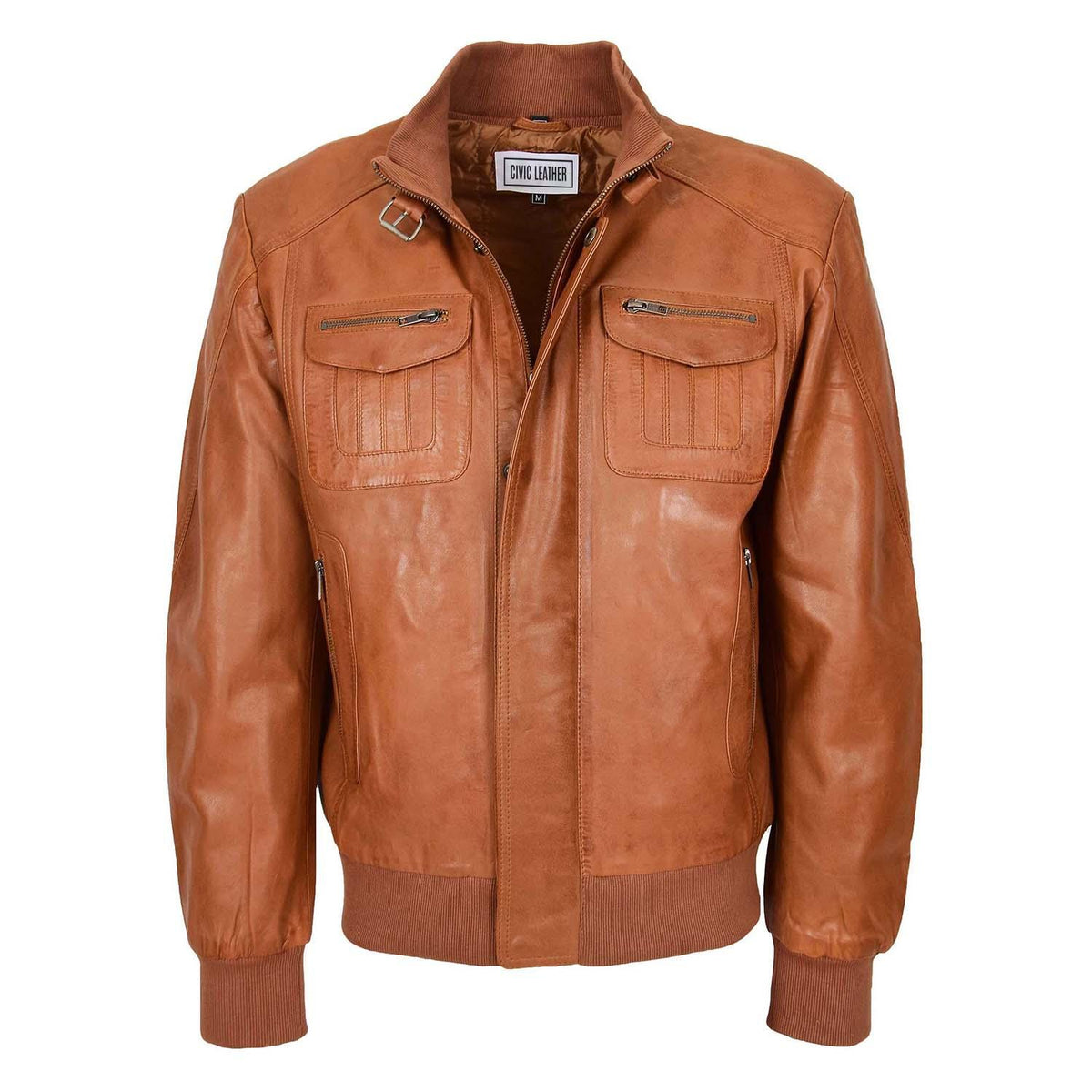 Mens Leather Bomber Flight Jacket Tom Tan