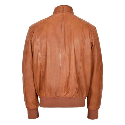 Mens Leather Bomber Flight Jacket Tom Tan