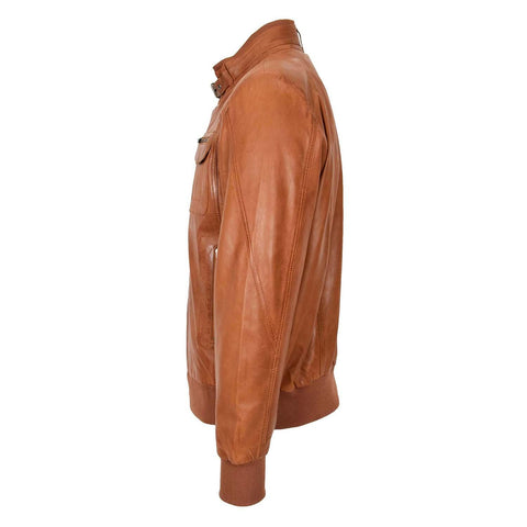 Mens Leather Bomber Flight Jacket Tom Tan