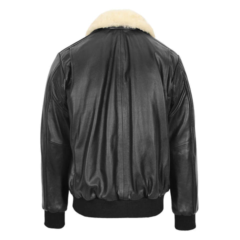 Mens Leather Bomber Jacket G-1 Aviator Style Jarrod Black