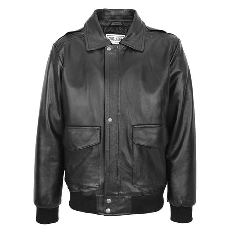 Mens Leather Bomber Jacket G-1 Aviator Style Jarrod Black