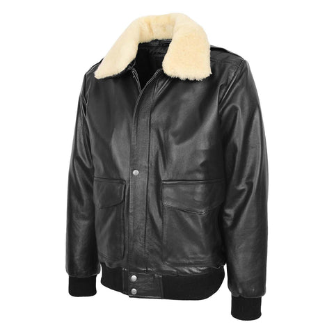 Mens Leather Bomber Jacket G-1 Aviator Style Jarrod Black