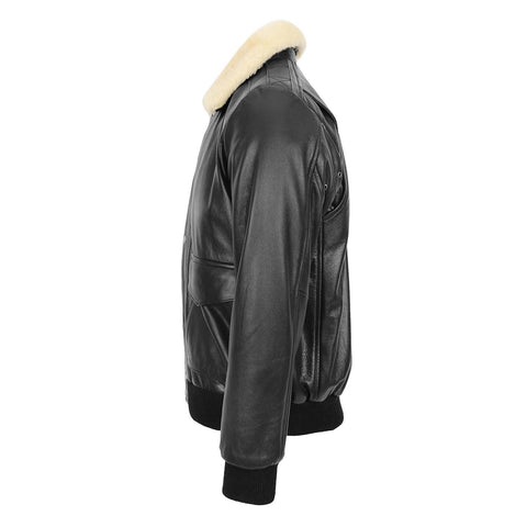 Mens Leather Bomber Jacket G-1 Aviator Style Jarrod Black