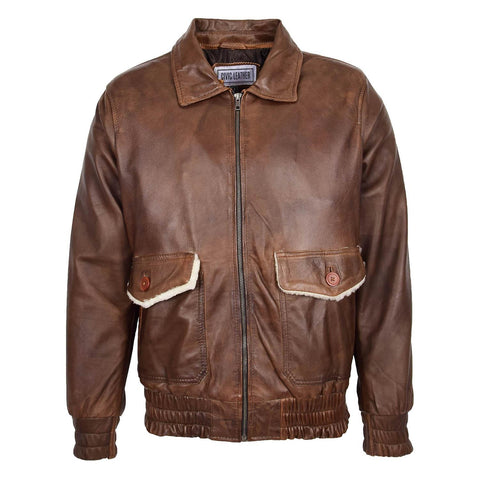 Mens Leather Bomber Jacket G-1 Aviator Style Cooper Brown