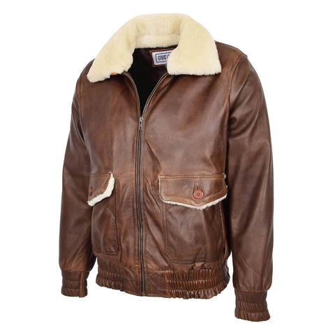 Mens Leather Bomber Jacket G-1 Aviator Style Cooper Brown