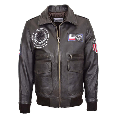 Mens Leather Bomber Jacket with Detachable Collar Arthur Brown