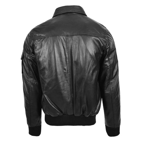 Mens Leather Bomber Jacket with Hoodie Bronx Black