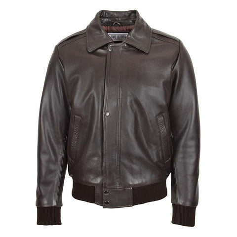 Mens Leather Bomber Pilot Jacket Removable Collar Leroy Brown