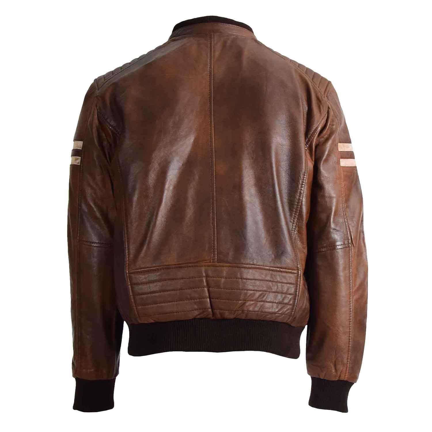 Mens Real Leather Bomber Zip up Detachable Hoodie Jacket Dallas Cognac