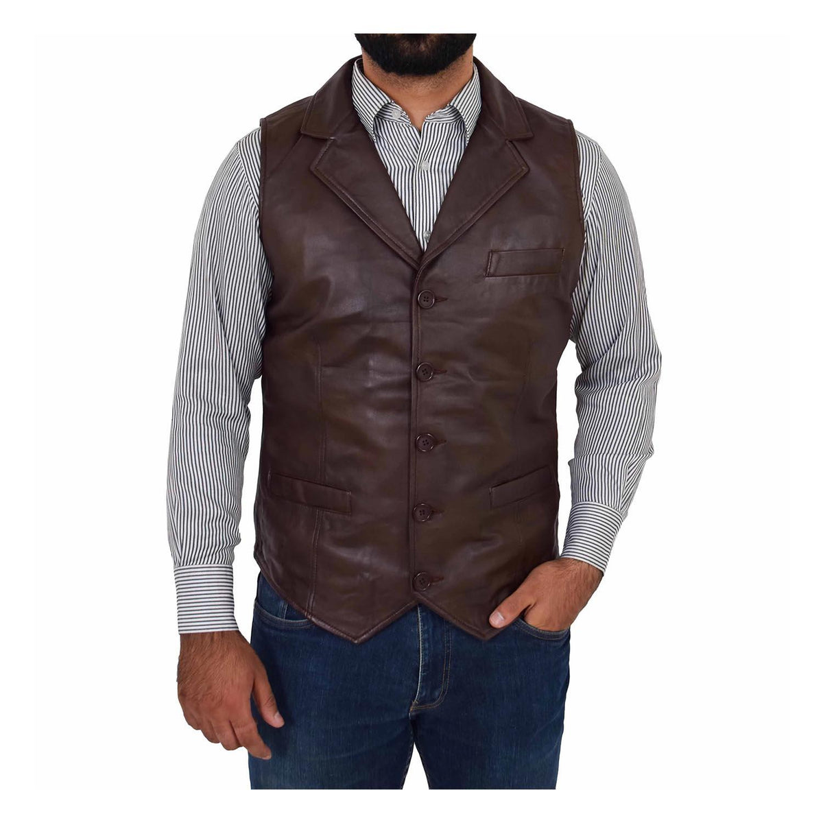 Mens Leather Buttoned Waistcoat Gilet Calvin Brown