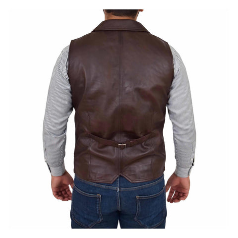 Mens Leather Buttoned Waistcoat Gilet Calvin Brown