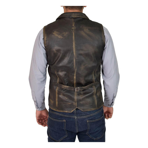 Mens Leather Buttoned Waistcoat Gilet Calvin Rub Off