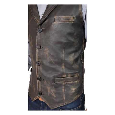 Mens Leather Buttoned Waistcoat Gilet Calvin Rub Off