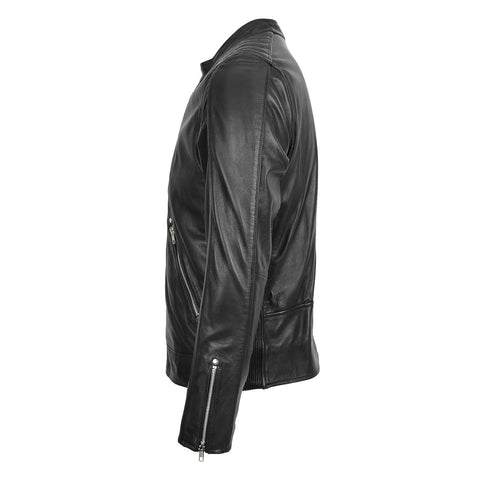 Mens Leather Casual Biker Fashion Jacket Andy Black