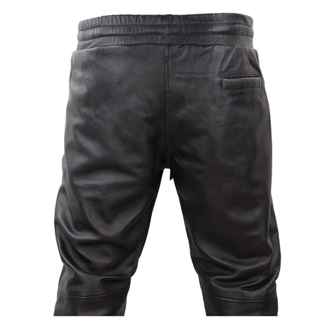 Men's Leather Jogger Jeans Elasticated Trousers Black