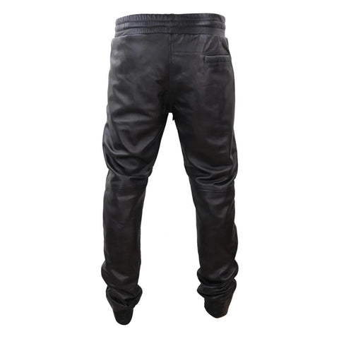 Men's Leather Jogger Jeans Elasticated Trousers Black