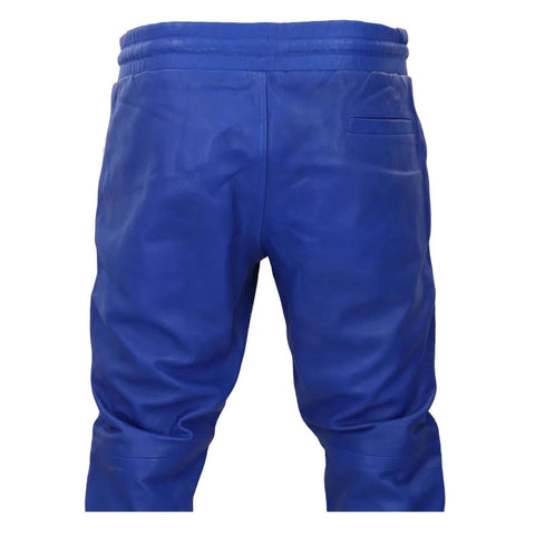 Men's Leather Jogger Jeans Elasticated Trousers Blue