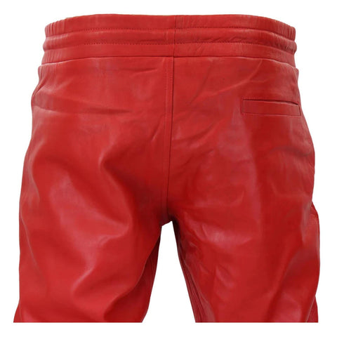 Men's Leather Jogger Jeans Elasticated Trousers Red