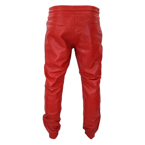 Men's Leather Jogger Jeans Elasticated Trousers Red