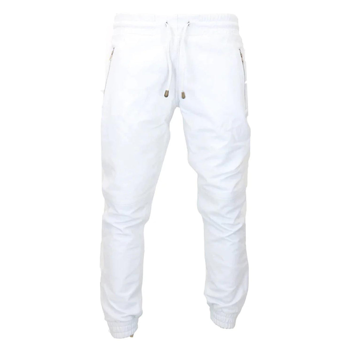 Men's Leather Jogger Jeans Elasticated Trousers White