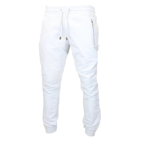 Men's Leather Jogger Jeans Elasticated Trousers White