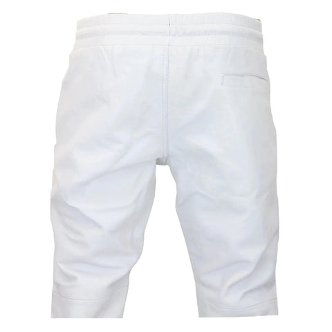 Men's Leather Jogger Jeans Elasticated Trousers White