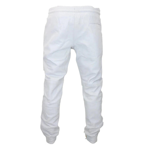 Men's Leather Jogger Jeans Elasticated Trousers White