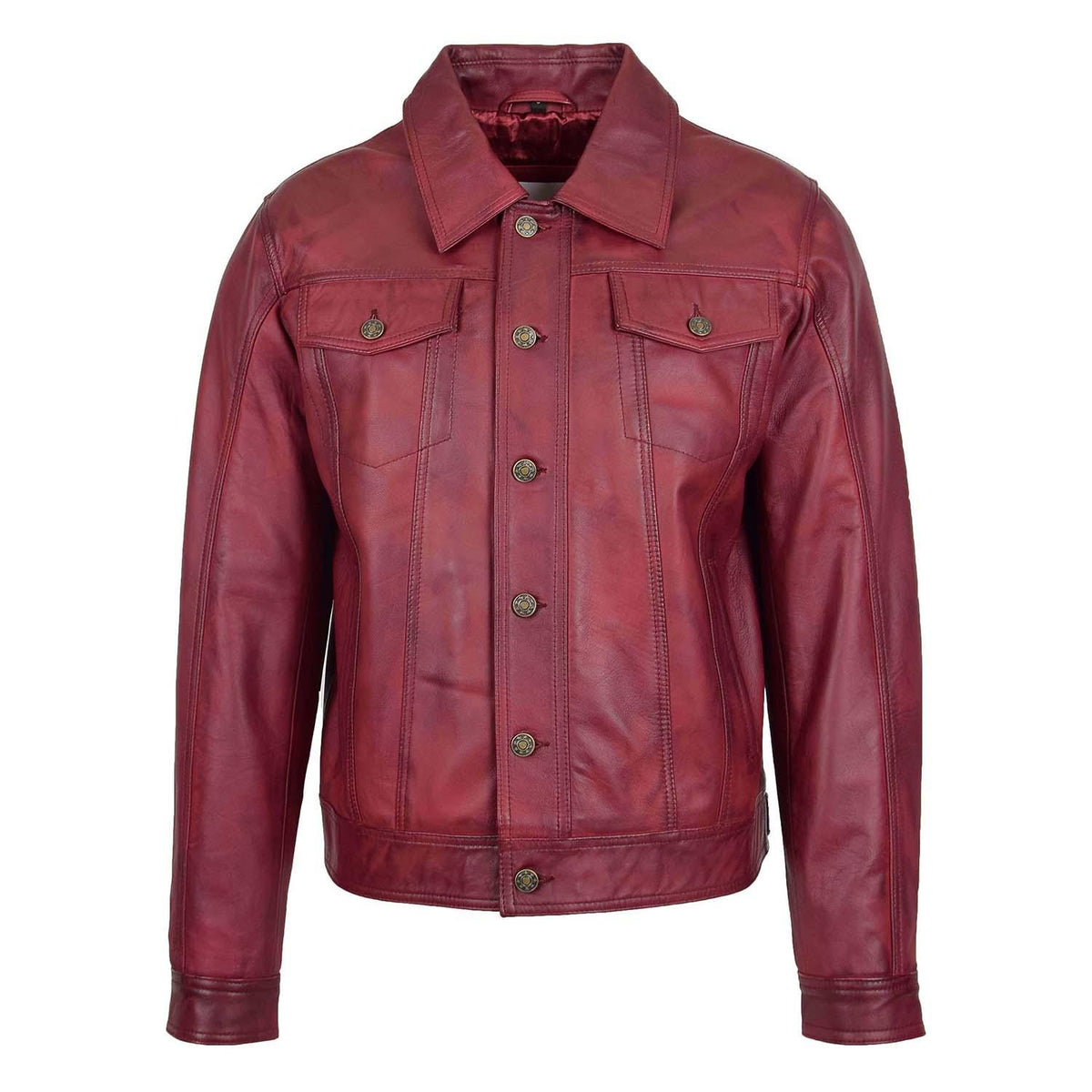 Mens Leather Lee Rider Casual Jacket Terry Burgundy