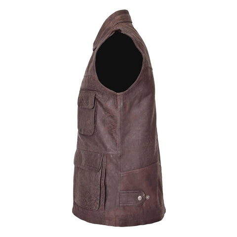 Mens Leather Multi Purpose Gilet Roger Brown