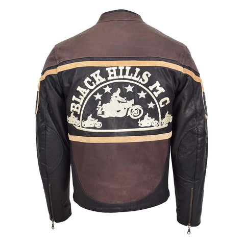 Mens Leather Racing Badges Jacket 'Black Hills' Brown