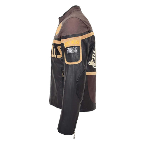 Mens Leather Racing Badges Jacket 'Black Hills' Brown