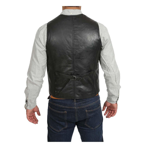 Mens Leather Traditional Waistcoat Petrelli Black