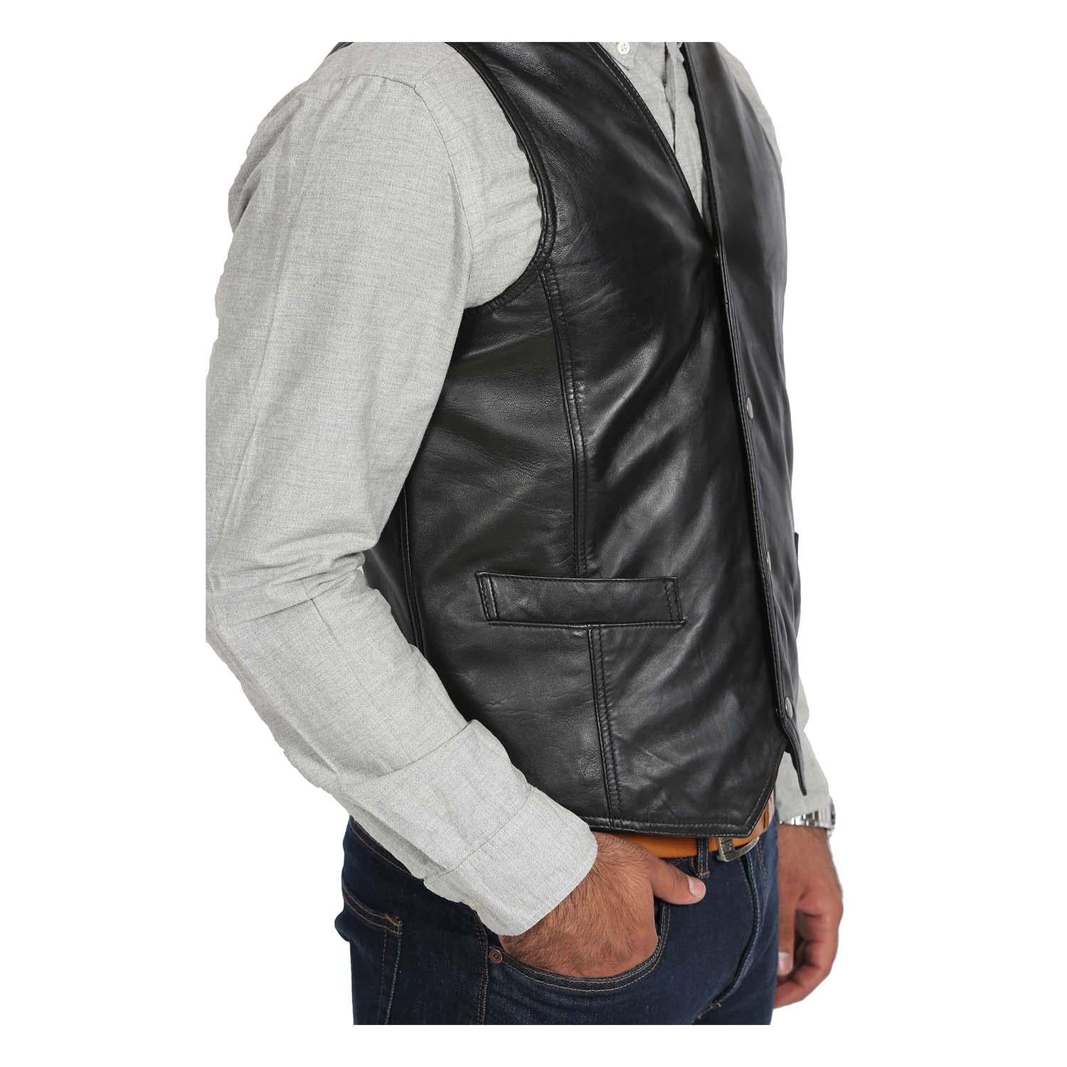 Mens Leather Traditional Waistcoat Petrelli Black