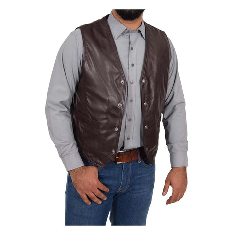 Mens Leather Traditional Waistcoat Petrelli Brown