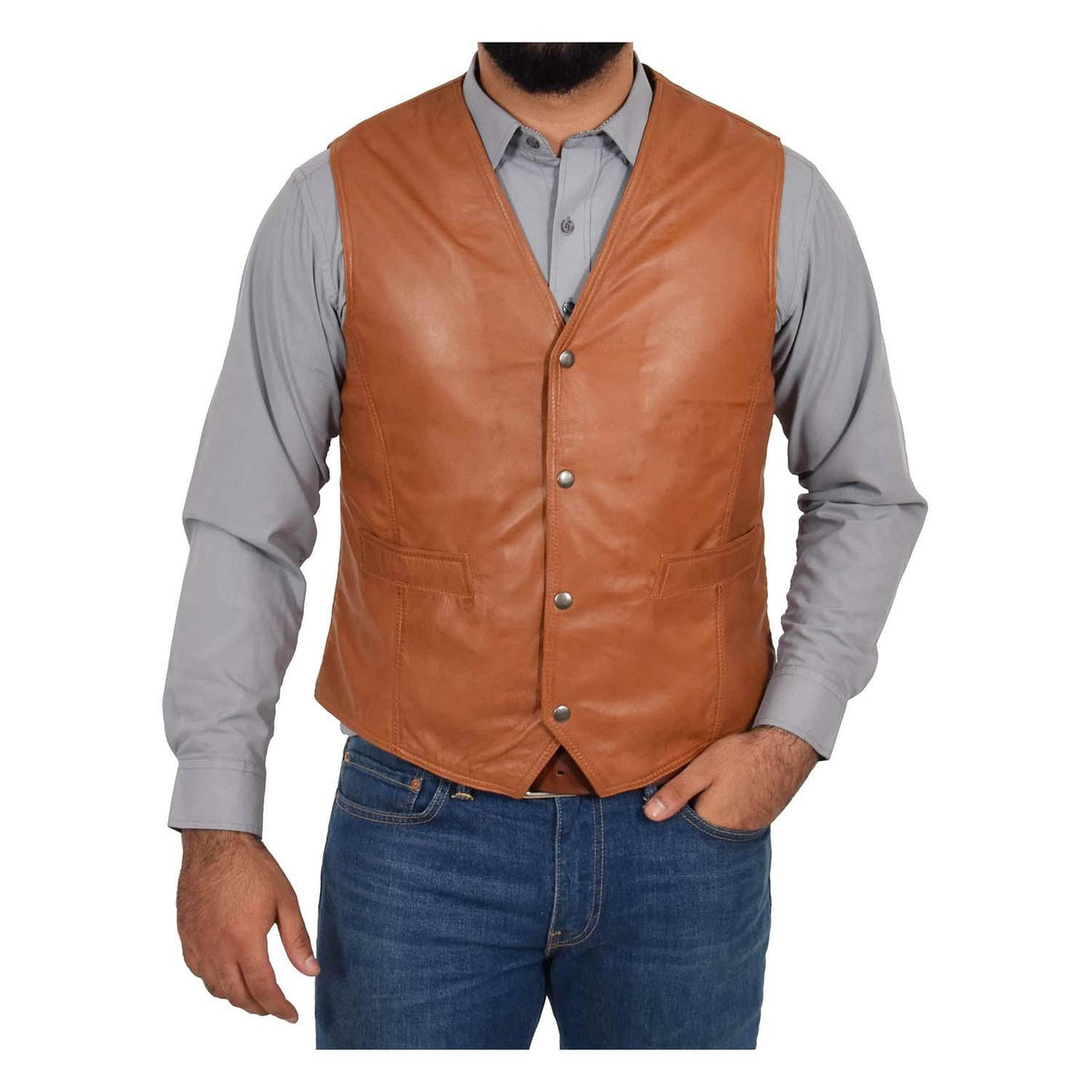 Mens Leather Traditional Waistcoat Petrelli Tan