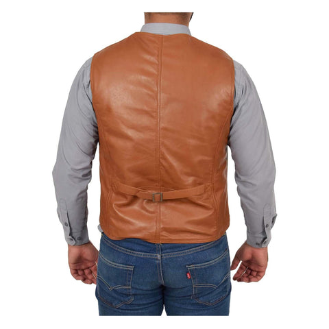 Mens Leather Traditional Waistcoat Petrelli Tan