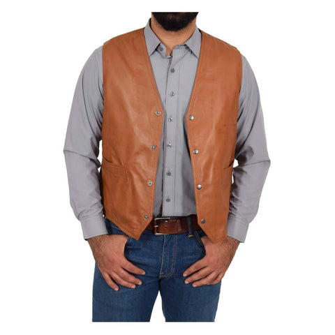 Mens Leather Traditional Waistcoat Petrelli Tan