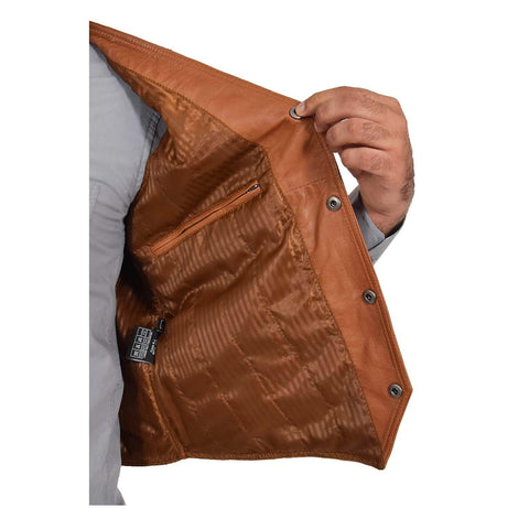 Mens Leather Traditional Waistcoat Petrelli Tan