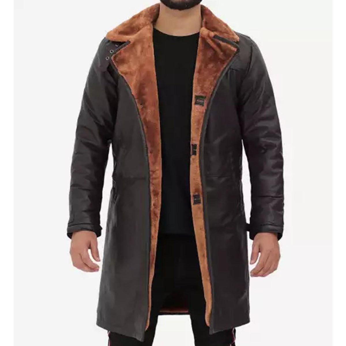 Men's Premium Dark Brown 3/4 Shearling Long Leather Coat