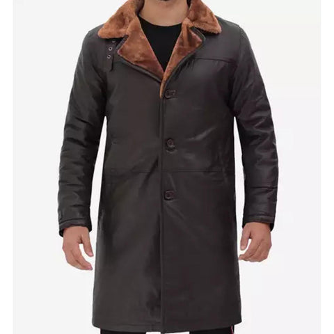 Men's Premium Dark Brown 3/4 Shearling Long Leather Coat