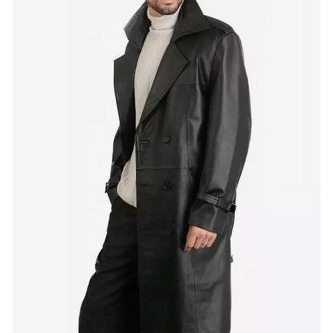 Mens Premium Double-Breasted Black Lambskin Leather Coat