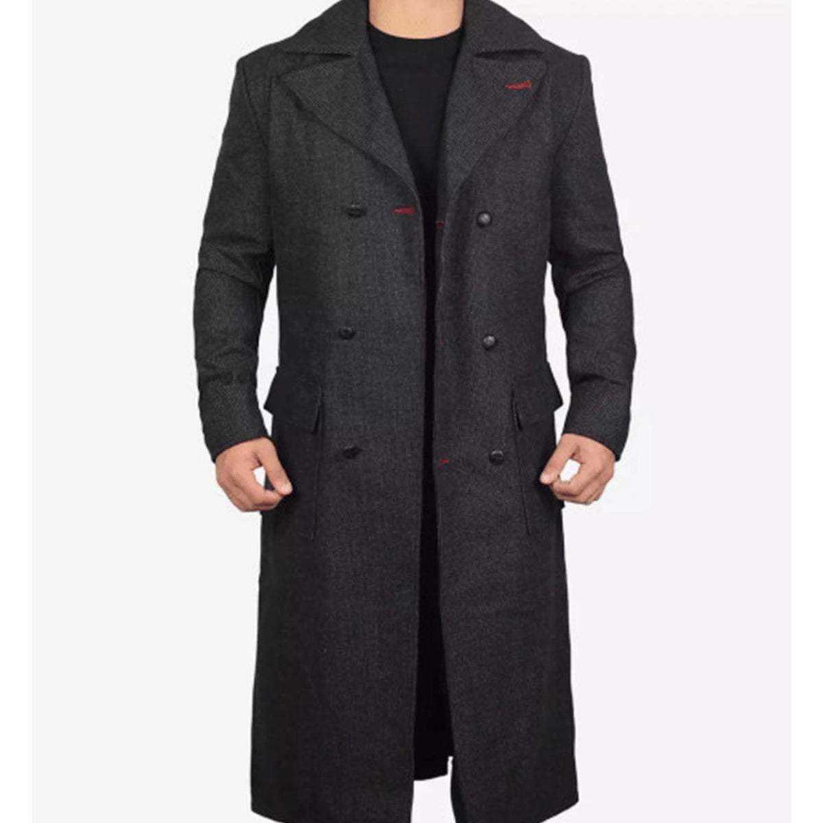 Mens Premium Double Breasted Grey Wool Coat