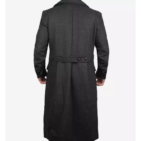 Mens Premium Double Breasted Grey Wool Coat